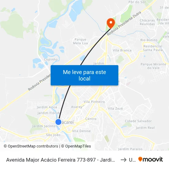 Avenida Major Acácio Ferreira 773-897 - Jardim Paraíba Jacareí - SP Brasil to Unip map