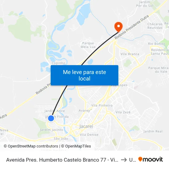 Avenida Pres. Humberto Castelo Branco 77 - Vila Machado Jacareí - SP Brasil to Unip map