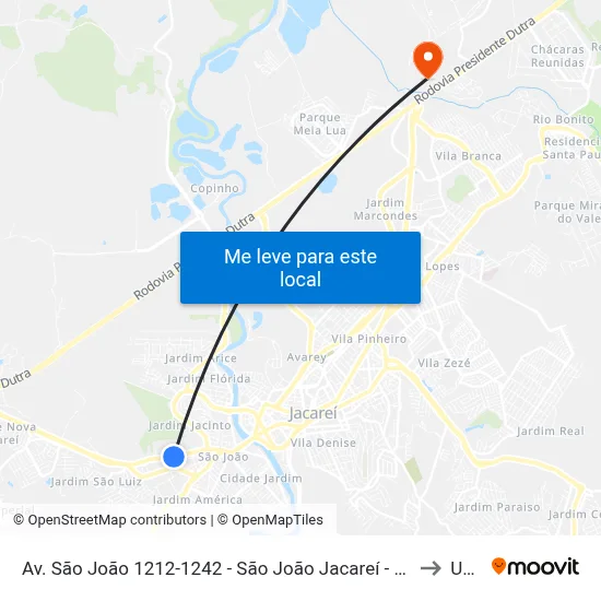 Av. São João 1212-1242 - São João Jacareí - SP Brasil to Unip map