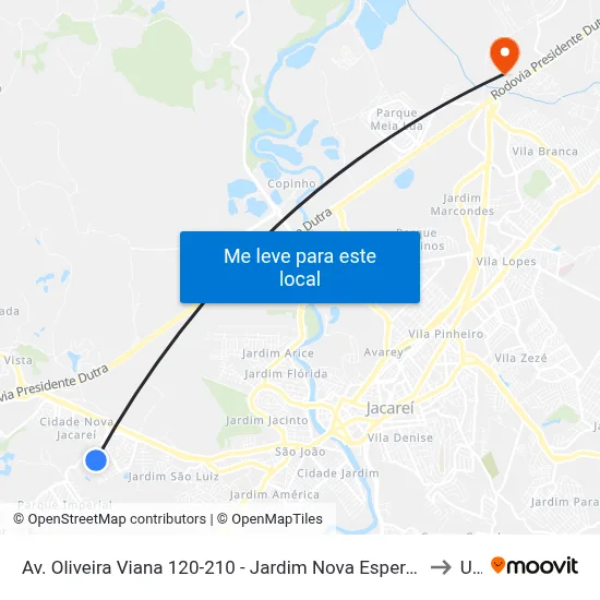 Av. Oliveira Viana 120-210 - Jardim Nova Esperança Jacareí - SP 12324-550 Brasil to Unip map