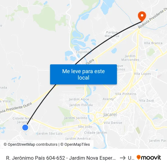 R. Jerônimo País 604-652 - Jardim Nova Esperança Jacareí - SP 12324-650 Brasil to Unip map