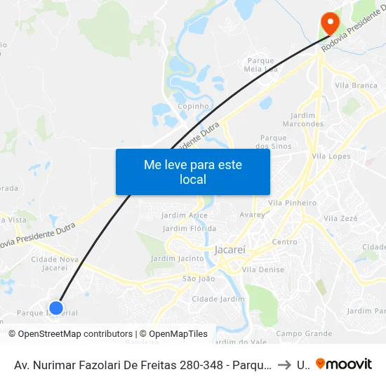 Av. Nurimar Fazolari De Freitas 280-348 - Parque Imperial Jacareí - SP 12329-011 Brasil to Unip map