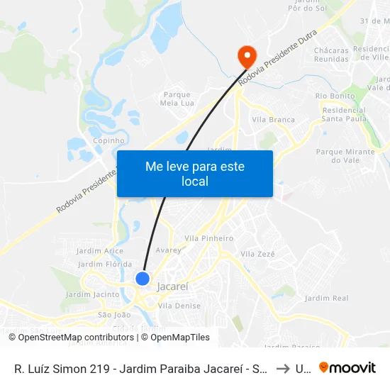 R. Luíz Simon 219 - Jardim Paraiba Jacareí - SP 12327-510 Brasil to Unip map