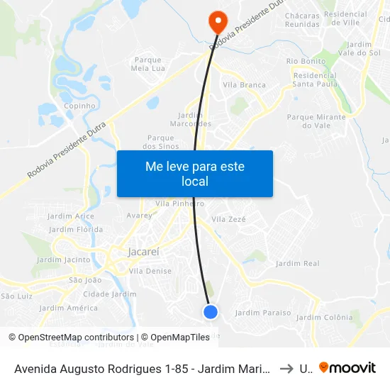 Avenida Augusto Rodrigues 1-85 - Jardim Maria Amelia Jacareí - SP 12318-690 Brasil to Unip map