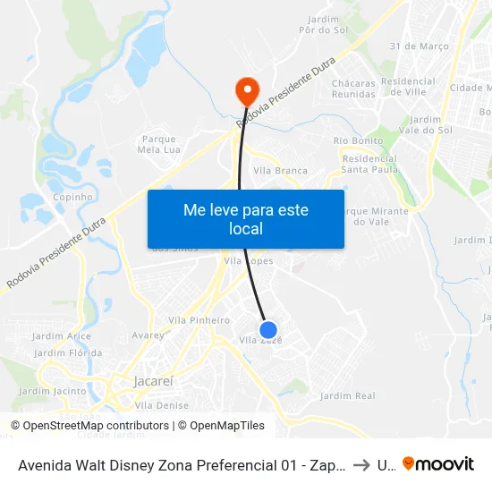 Avenida Walt Disney Zona Preferencial 01 - Zap 1 Jacareí - São Paulo 12310 Brasil to Unip map