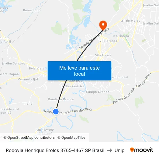 Rodovia Henrique Eroles 3765-4467 SP Brasil to Unip map
