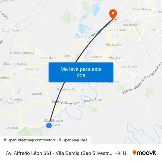 Av. Alfredo Léon 661 - Vila Garcia (Sao Silvestre) Jacareí - SP Brasil to Unip map