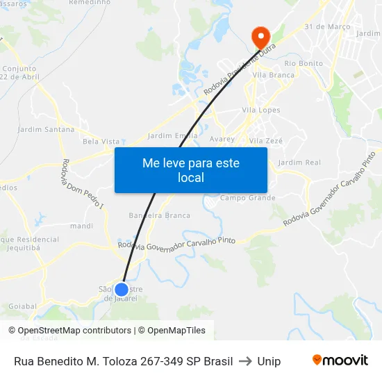 Rua Benedito M. Toloza 267-349 SP Brasil to Unip map