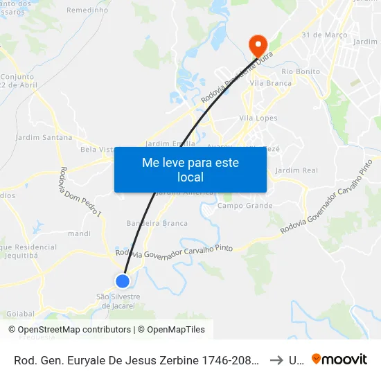 Rod. Gen. Euryale De Jesus Zerbine 1746-2082 Jacareí - SP Brasil to Unip map