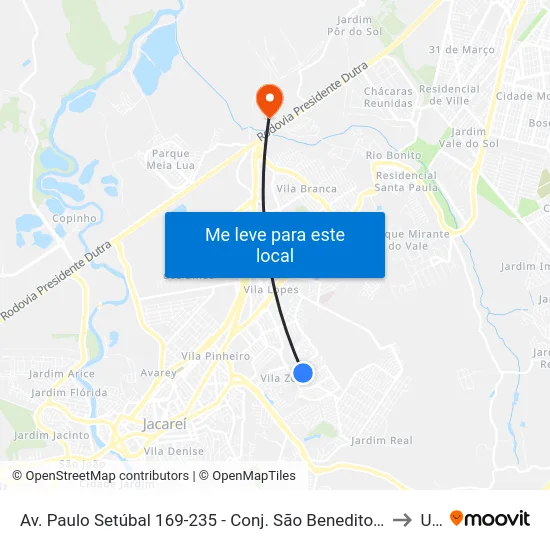 Av. Paulo Setúbal 169-235 - Conj. São Benedito Jacareí - SP 12310-150 Brasil to Unip map