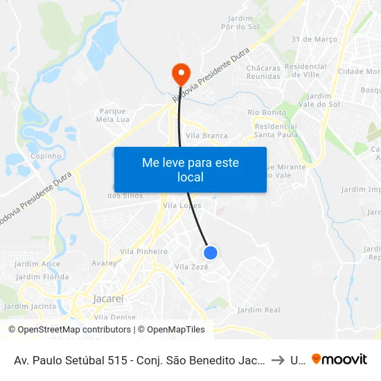 Av. Paulo Setúbal 515 - Conj. São Benedito Jacareí - SP 12310-150 Brasil to Unip map