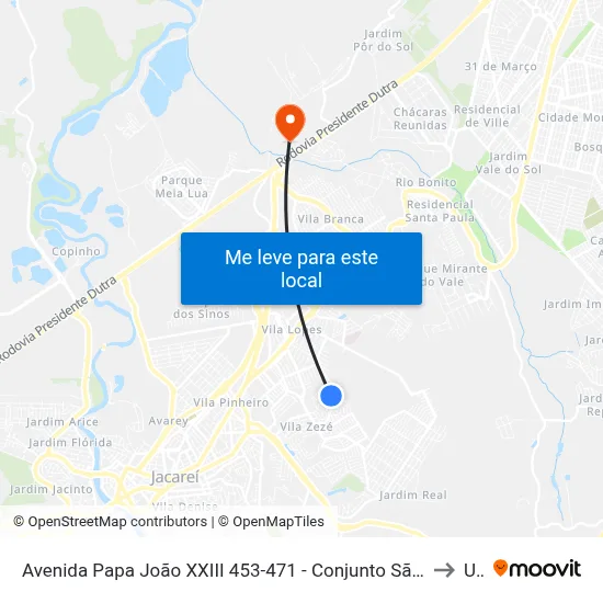 Avenida Papa João XXIII 453-471 - Conjunto São Benedito Jacareí - SP 12310-090 Brasil to Unip map
