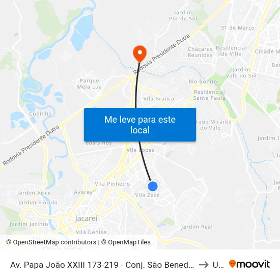 Av. Papa João XXIII 173-219 - Conj. São Benedito Jacareí - SP Brasil to Unip map