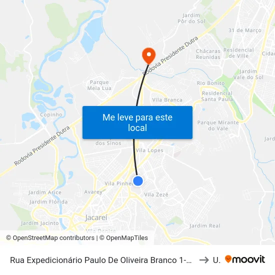 Rua Expedicionário Paulo De Oliveira Branco 1-65 - Jardim Das Indústrias Jacareí - SP 12306-020 Brasil to Unip map