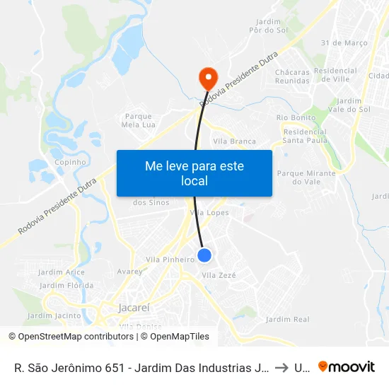 R. São Jerônimo 651 - Jardim Das Industrias Jacareí - SP Brasil to Unip map