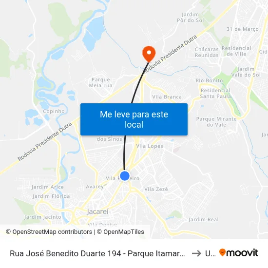 Rua José Benedito Duarte 194 - Parque Itamarati Jacareí - SP 12307-200 Brasil to Unip map