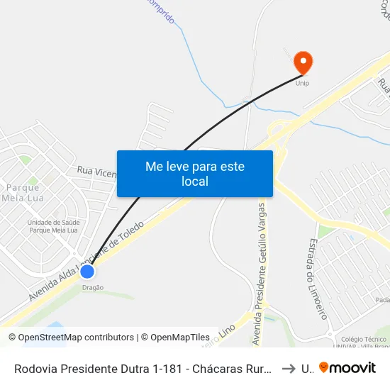 Rodovia Presidente Dutra 1-181 - Chácaras Rurais Santa Maria Parque Meia Lua Jacareí - SP Brasil to Unip map