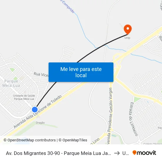 Av. Dos Migrantes 30-90 - Parque Meia Lua Jacareí - SP Brasil to Unip map