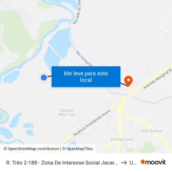 R. Três 2-188 - Zona De Interesse Social Jacareí - SP Brasil to Unip map