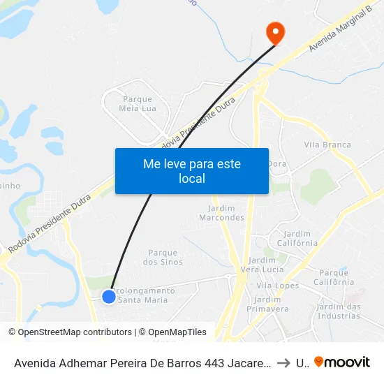 Avenida Adhemar Pereira De Barros 443 Jacareí - SP 12328-300 República Federativa Do Brasil to Unip map