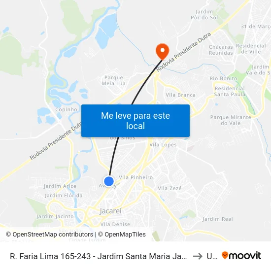 R. Faria Lima 165-243 - Jardim Santa Maria Jacareí - SP 12328-070 Brasil to Unip map