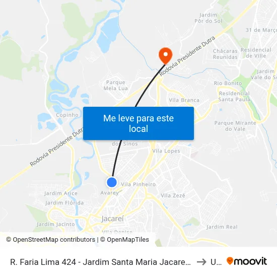 R. Faria Lima 424 - Jardim Santa Maria Jacareí - SP 12328-070 Brasil to Unip map