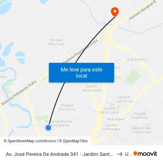 Av. José Pereira De Andrade 341 - Jardim Santa Maria Jacareí - SP 12328-290 Brasil to Unip map