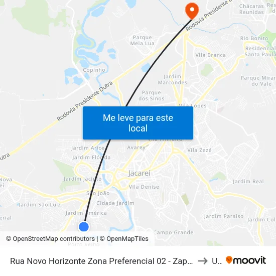 Rua Novo Horizonte Zona Preferencial 02 - Zap 2 A Jacareí - São Paulo 12323 Brasil to Unip map