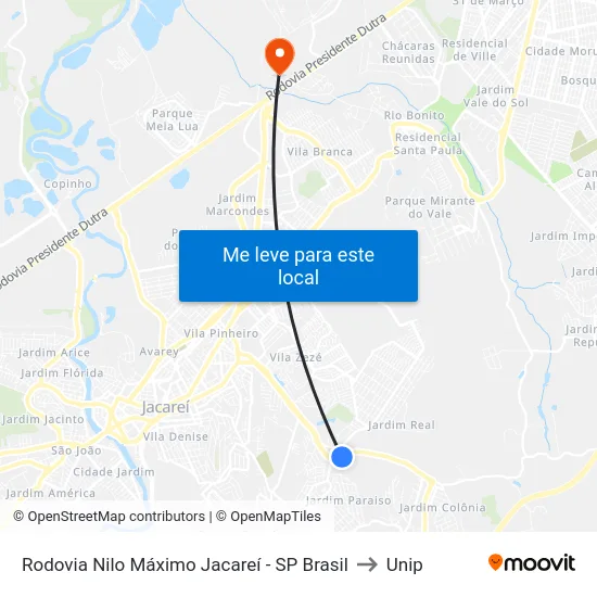 Rodovia Nilo Máximo Jacareí - SP Brasil to Unip map