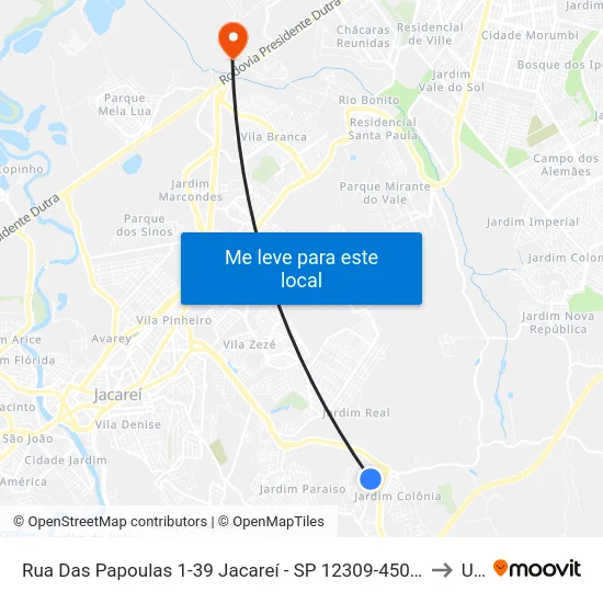 Rua Das Papoulas 1-39 Jacareí - SP 12309-450 República Federativa Do Brasil to Unip map