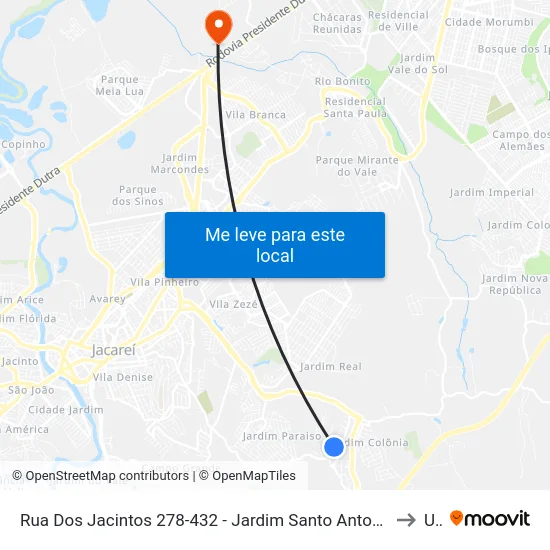 Rua Dos Jacintos 278-432 - Jardim Santo Antonio Da Boa Vista Jacareí - SP 12315-620 Brasil to Unip map