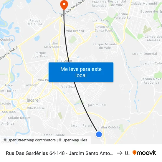 Rua Das Gardênias 64-148 - Jardim Santo Antonio Da Boa Vista Jacareí - SP 12315-560 Brasil to Unip map