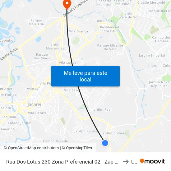 Rua Dos Lotus 230 Zona Preferencial 02 - Zap 2 A Jacareí - São Paulo 12315 Brasil to Unip map