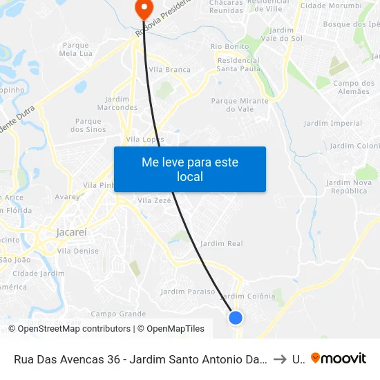 Rua Das Avencas 36 - Jardim Santo Antonio Da Boa Vista Jacareí - SP 12315-490 Brasil to Unip map