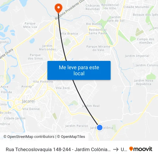 Rua Tchecoslovaquia 148-244 - Jardim Colônia Jacareí - SP 12315-110 Brasil to Unip map