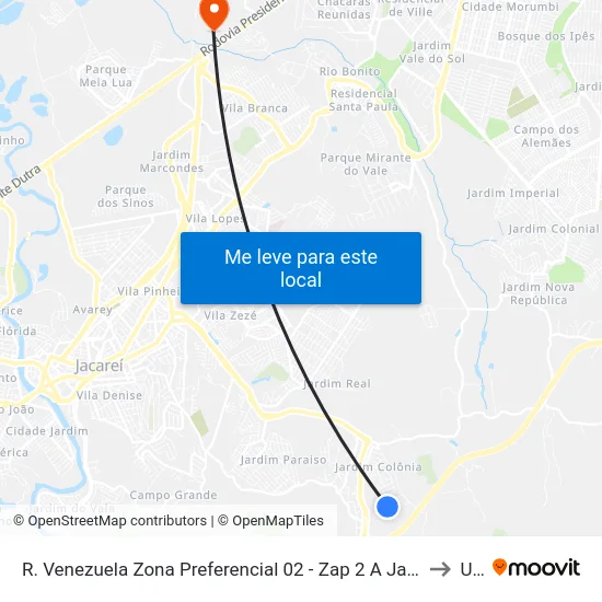 R. Venezuela Zona Preferencial 02 - Zap 2 A Jacareí - São Paulo 12315 Brasil to Unip map