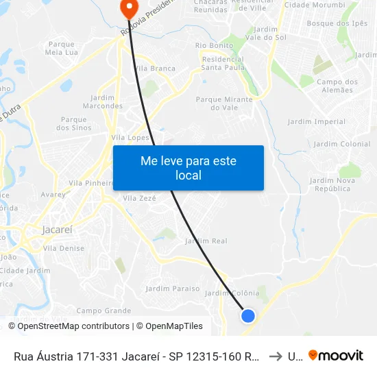 Rua Áustria 171-331 Jacareí - SP 12315-160 República Federativa Do Brasil to Unip map