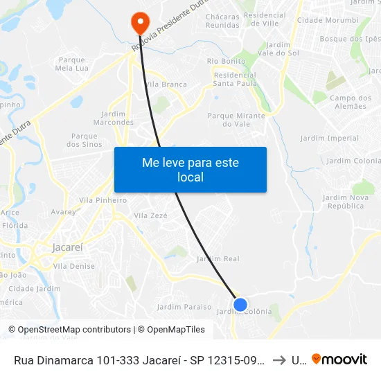 Rua Dinamarca 101-333 Jacareí - SP 12315-090 República Federativa Do Brasil to Unip map