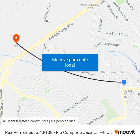 Rua Pernambuco 40-138 - Rio Comprido Jacareí - SP 12302-070 Brasil to Unip map