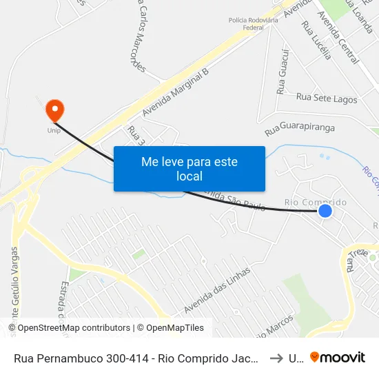 Rua Pernambuco 300-414 - Rio Comprido Jacareí - SP 12302-070 Brasil to Unip map