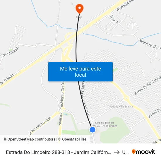 Estrada Do Limoeiro 288-318 - Jardim Califórnia Jacareí - SP Brasil to Unip map