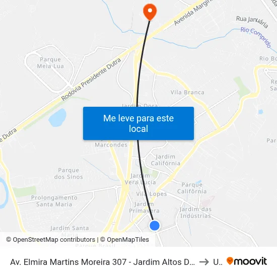 Av. Elmira Martins Moreira 307 - Jardim Altos De Santana I Jacareí - SP 12306-730 Brasil to Unip map