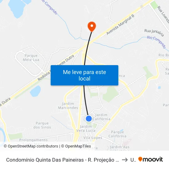 Condomínio Quinta Das Paineiras - R. Projeção São Diego 468 - Jd California Jacareí - SP Brasil to Unip map