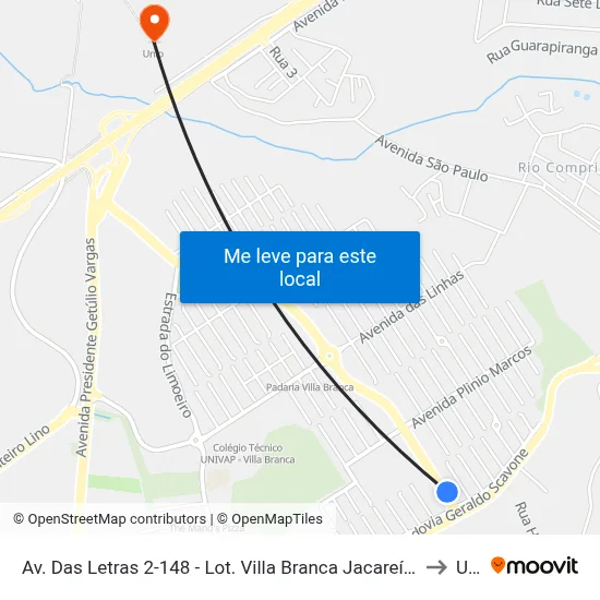 Av. Das Letras 2-148 - Lot. Villa Branca Jacareí - SP 12301-330 Brasil to Unip map