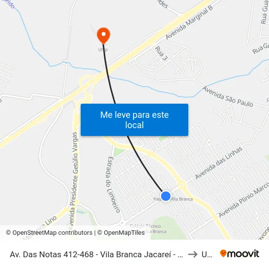 Av. Das Notas 412-468 - Vila Branca Jacareí - SP Brasil to Unip map
