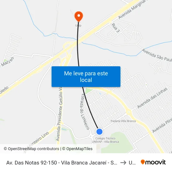 Av. Das Notas 92-150 - Vila Branca Jacareí - SP Brasil to Unip map