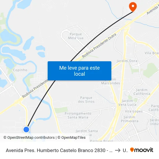 Avenida Pres. Humberto Castelo Branco 2830 - Conj. Hab. Marinho Jacareí - SP 12321-150 Brasil to Unip map