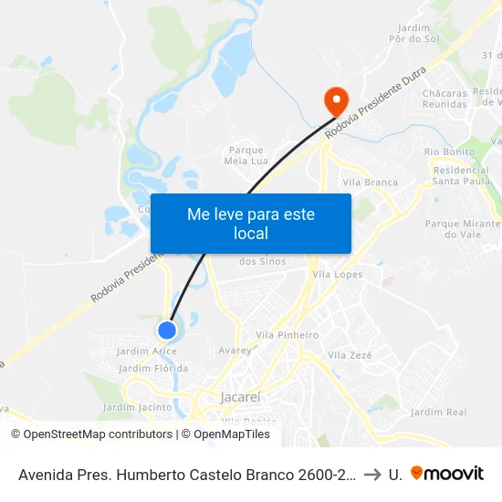 Avenida Pres. Humberto Castelo Branco 2600-2780 - Conj. Hab. Marinho Jacareí - SP 12321-150 Brasil to Unip map