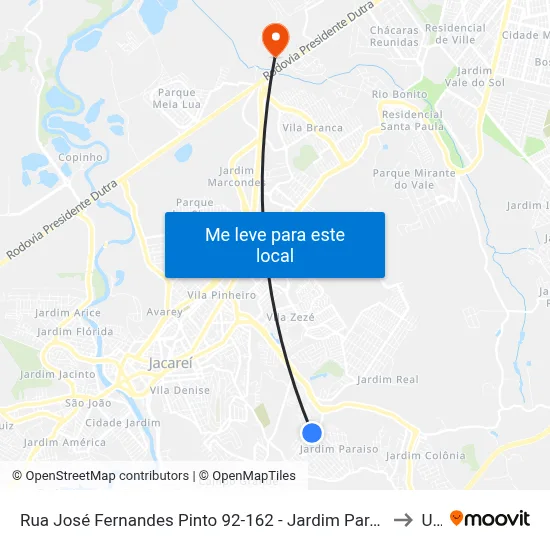 Rua José Fernandes Pinto 92-162 - Jardim Paraíso Jacareí - SP 12316-200 Brasil to Unip map