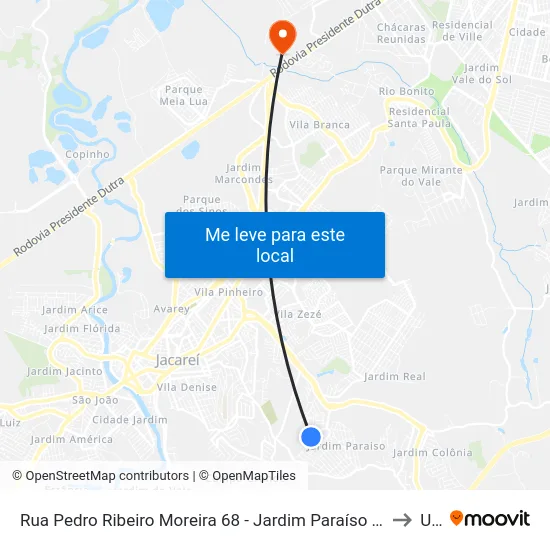 Rua Pedro Ribeiro Moreira 68 - Jardim Paraíso Jacareí - SP 12316-090 Brasil to Unip map